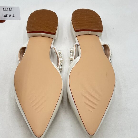 XYD White Mule with Pearls Strappy Pointed Toe Stylish Beaded Slides Sandals - Picture 6 of 7